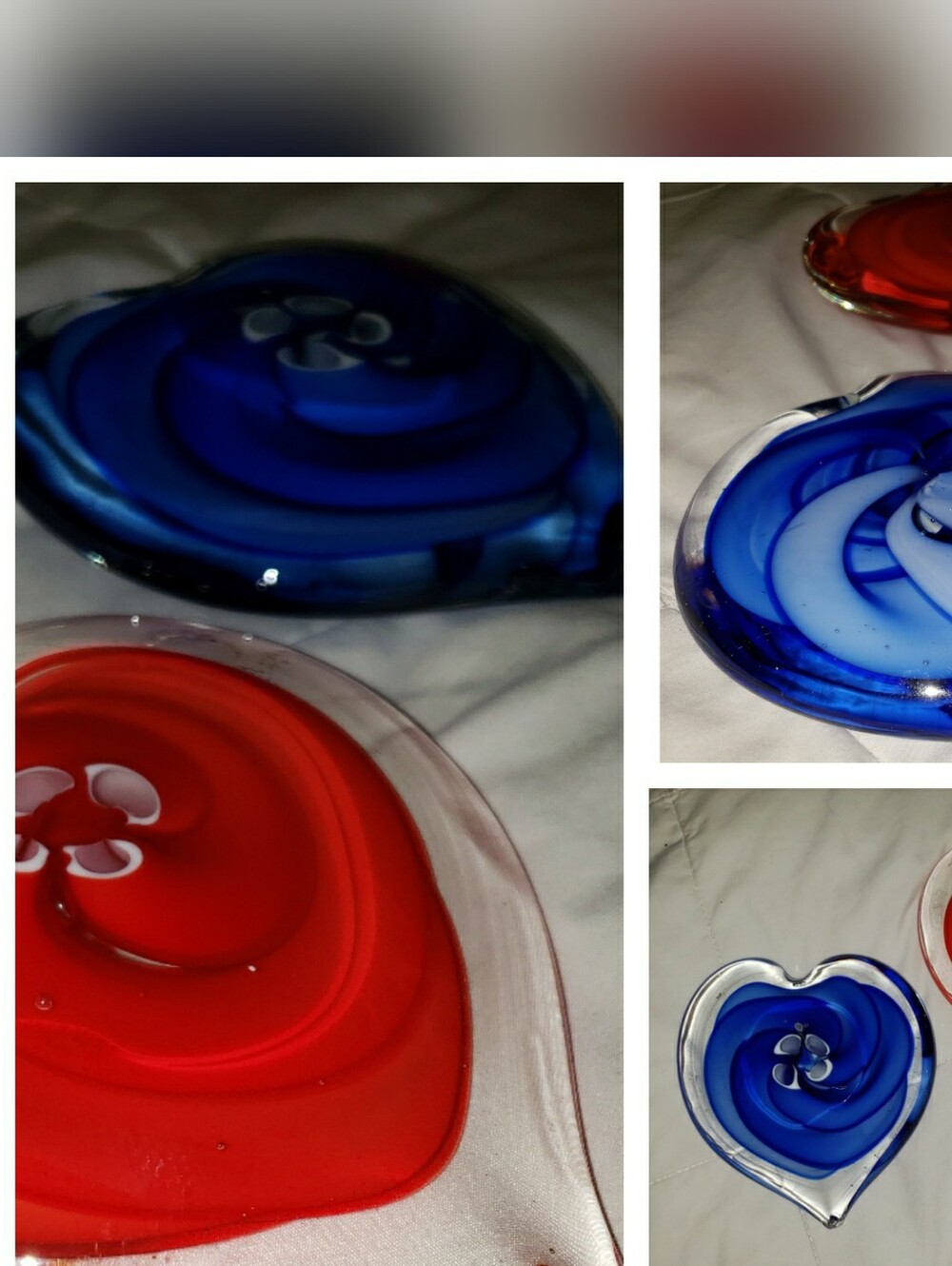 Hand-Blown Glass Hearts  - Blue and Red